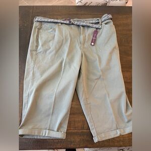 NWT Gloria Vanderbilt Amanda SZ 20W Capris Classic Fit Mid-Rise Khaki Green